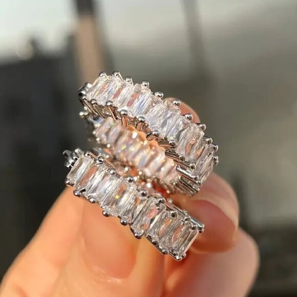 Huggie Small Hoop Earrings w/ Rectangular Stones and Tons of Bling #1419 - Picture 7 of 7